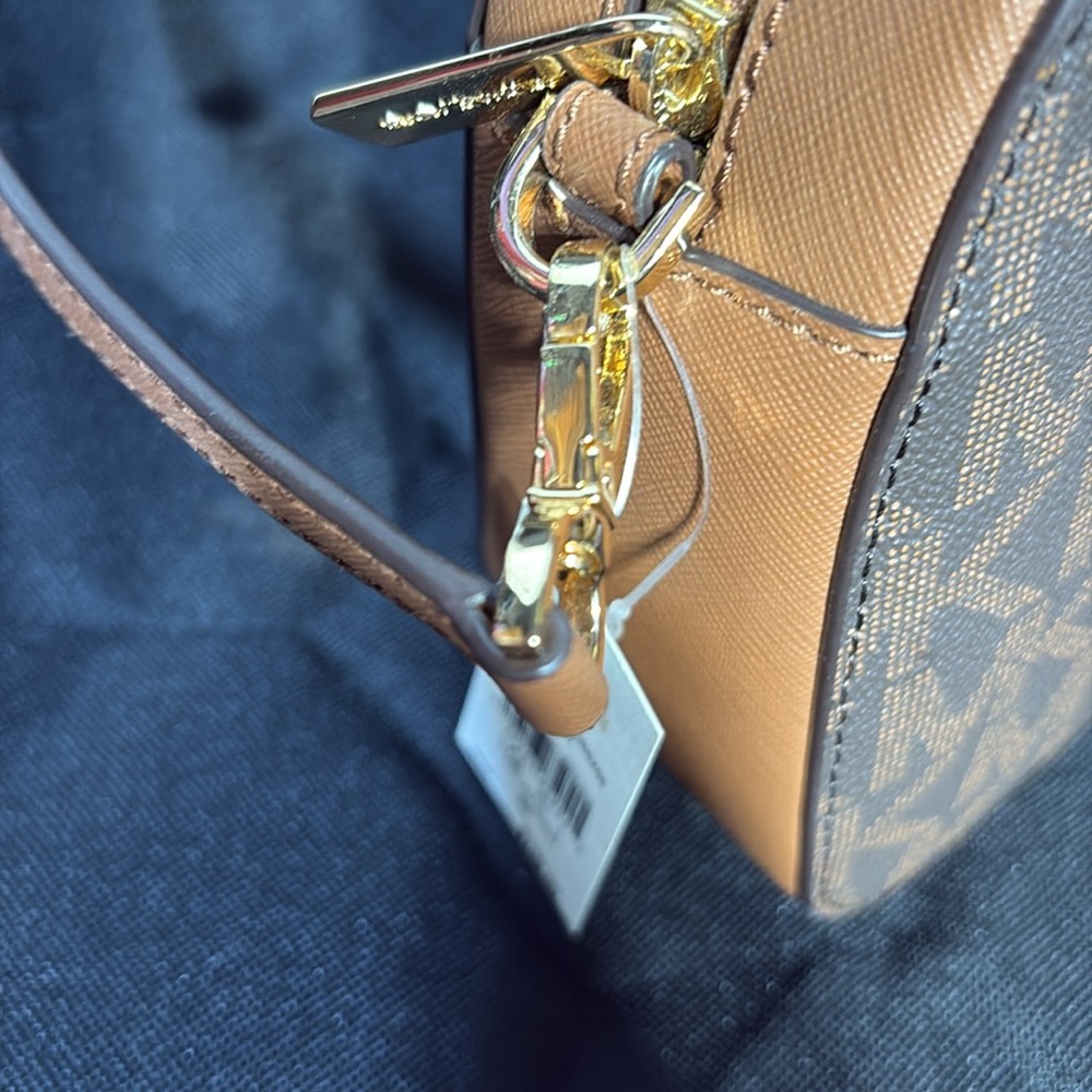 Michael Kors Brown Monogram Crossbody Bag with Leather Trim - Picture 4 of 6